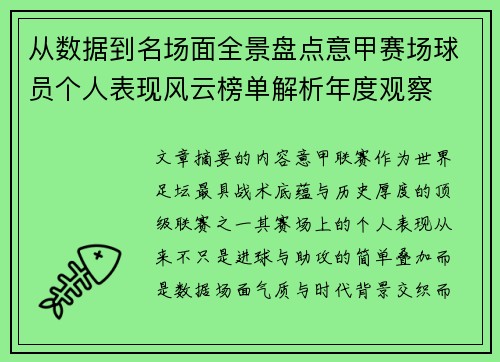 从数据到名场面全景盘点意甲赛场球员个人表现风云榜单解析年度观察